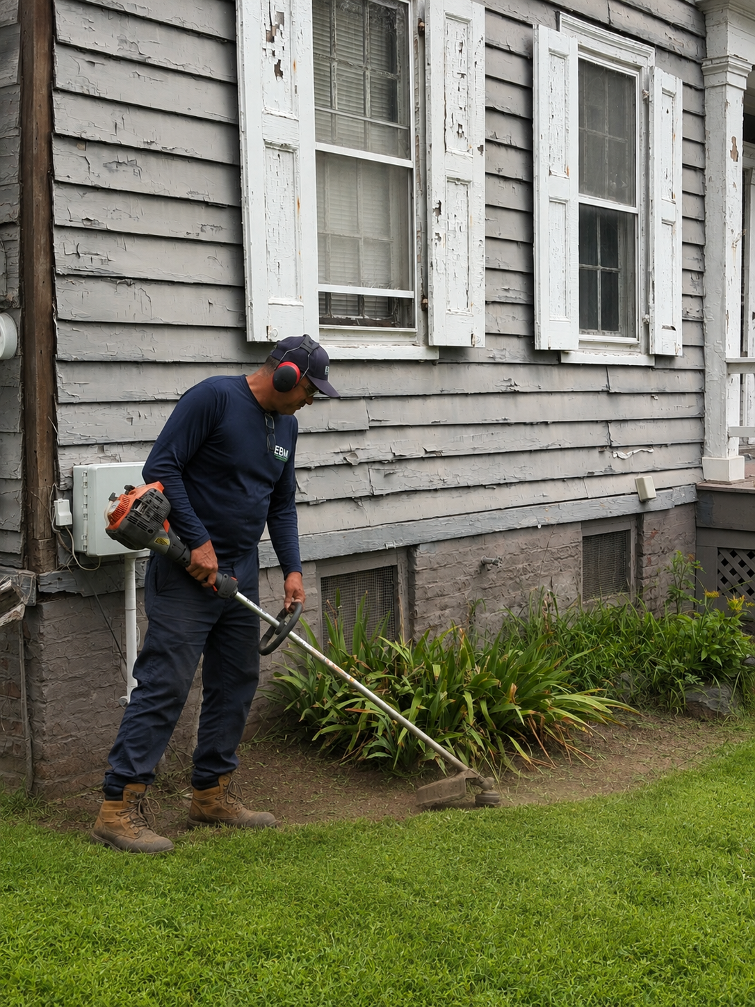 Personal de EBM realizando mantenimiento de jardinería y áreas verdes